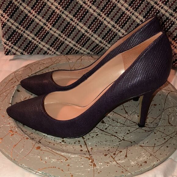 Enzo Angiolini 9 Genuine Leather Pebbled Textured “Call Me” Deep Purple Pumps - Picture 1 of 16